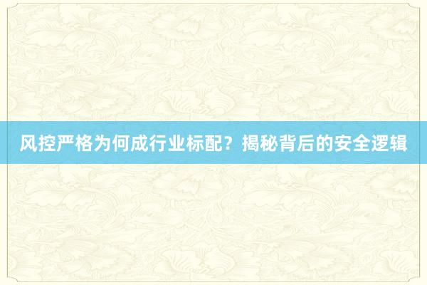 风控严格为何成行业标配？揭秘背后的安全逻辑
