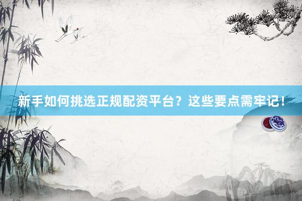 新手如何挑选正规配资平台？这些要点需牢记！