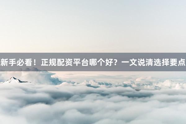 新手必看！正规配资平台哪个好？一文说清选择要点