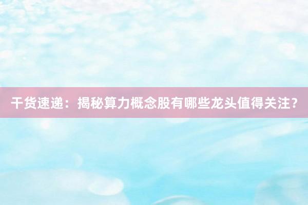 干货速递：揭秘算力概念股有哪些龙头值得关注？