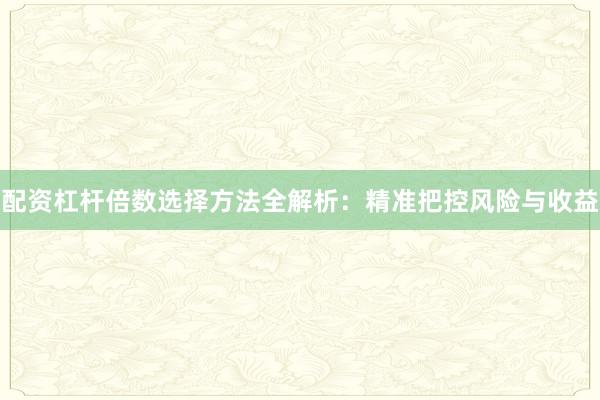 配资杠杆倍数选择方法全解析：精准把控风险与收益