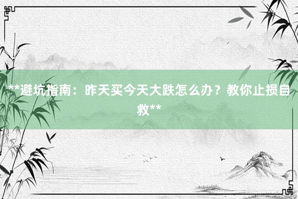 **避坑指南：昨天买今天大跌怎么办？教你止损自救**