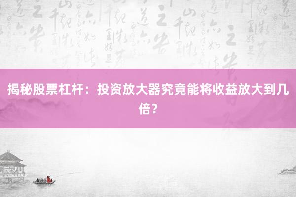 揭秘股票杠杆：投资放大器究竟能将收益放大到几倍？