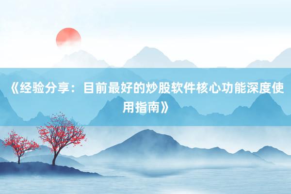 《经验分享:目前最好的炒股软件核心功能深度使用指南》