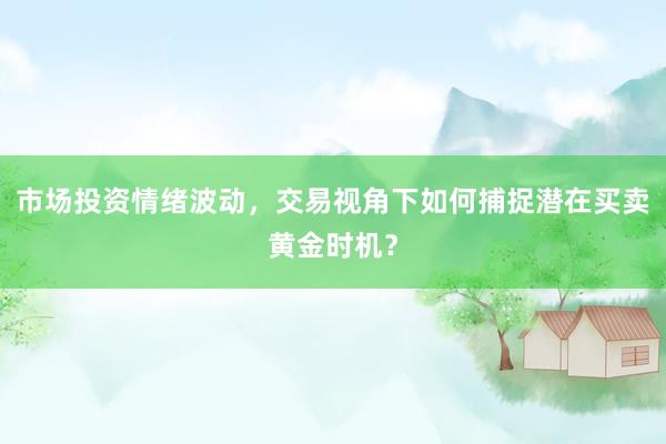 市场投资情绪波动，交易视角下如何捕捉潜在买卖黄金时机？