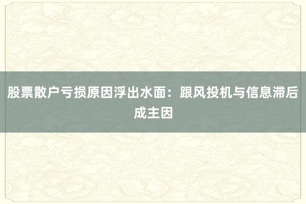 股票散户亏损原因浮出水面：跟风投机与信息滞后成主因