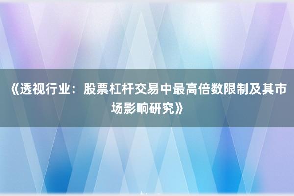 《透视行业：股票杠杆交易中最高倍数限制及其市场影响研究》