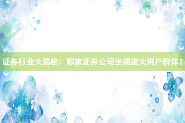 证券行业大揭秘：哪家证券公司坐拥庞大用户群体？
