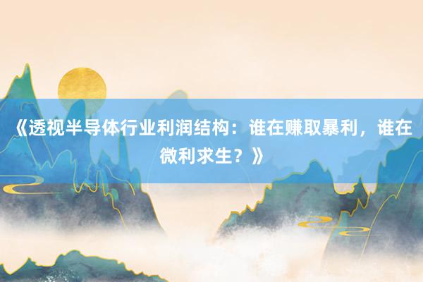 《透视半导体行业利润结构：谁在赚取暴利，谁在微利求生？》