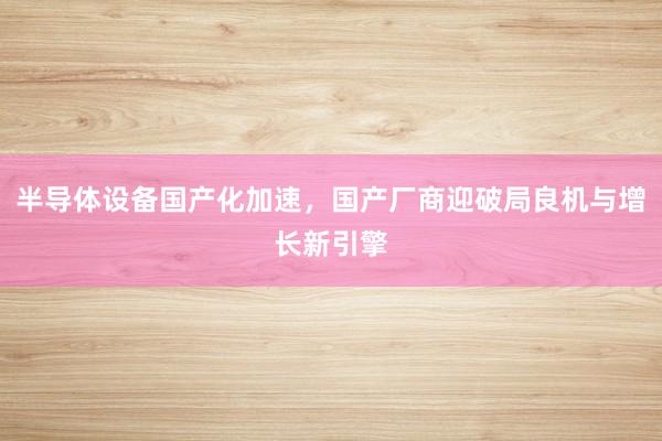 半导体设备国产化加速，国产厂商迎破局良机与增长新引擎