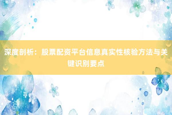 深度剖析：股票配资平台信息真实性核验方法与关键识别要点