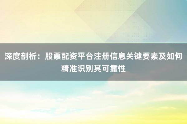 深度剖析：股票配资平台注册信息关键要素及如何精准识别其可靠性