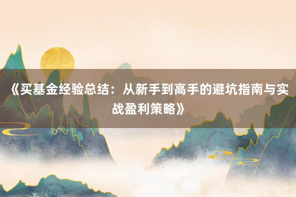 《买基金经验总结：从新手到高手的避坑指南与实战盈利策略》